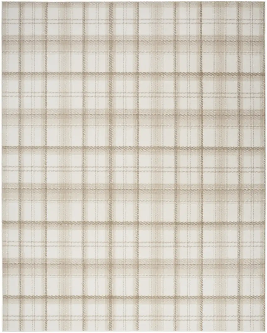 Ivory Plaid Power Loom Area Rug Photo 2