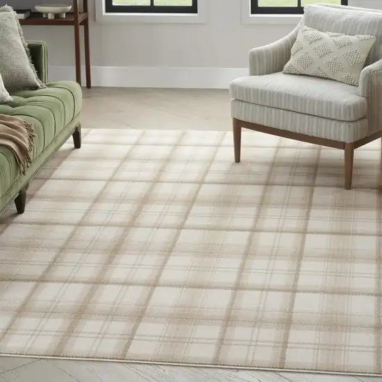 Ivory Plaid Power Loom Area Rug Photo 5