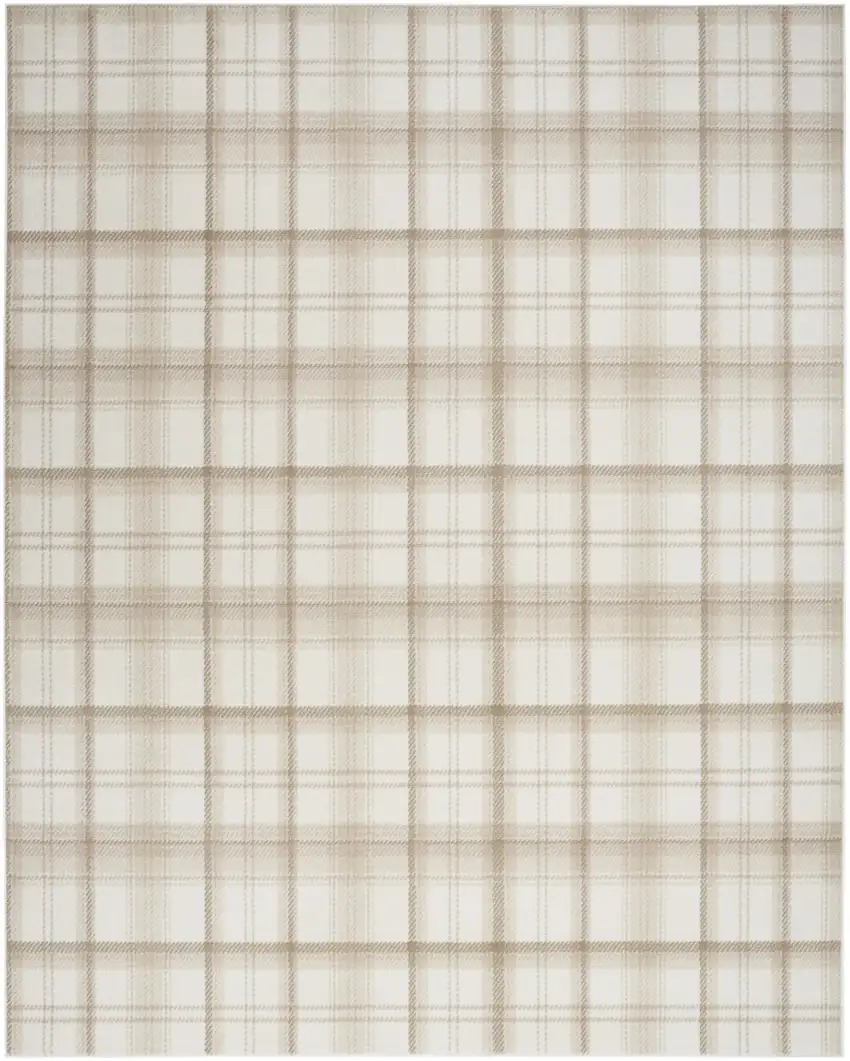 Ivory Plaid Power Loom Area Rug Photo 1