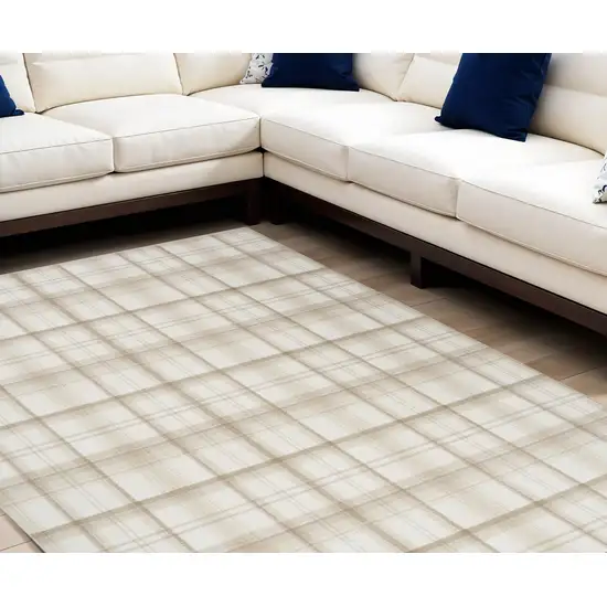 Ivory Plaid Power Loom Area Rug Photo 1