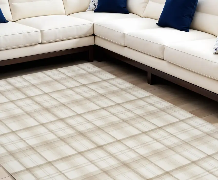 Ivory Plaid Power Loom Area Rug Photo 1
