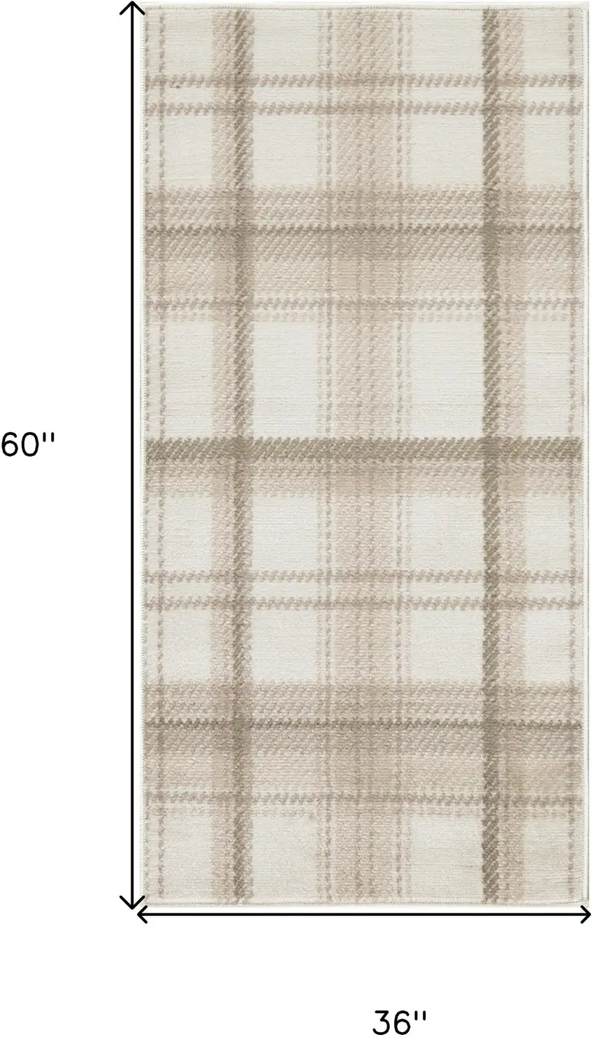 Ivory Plaid Power Loom Area Rug Photo 3