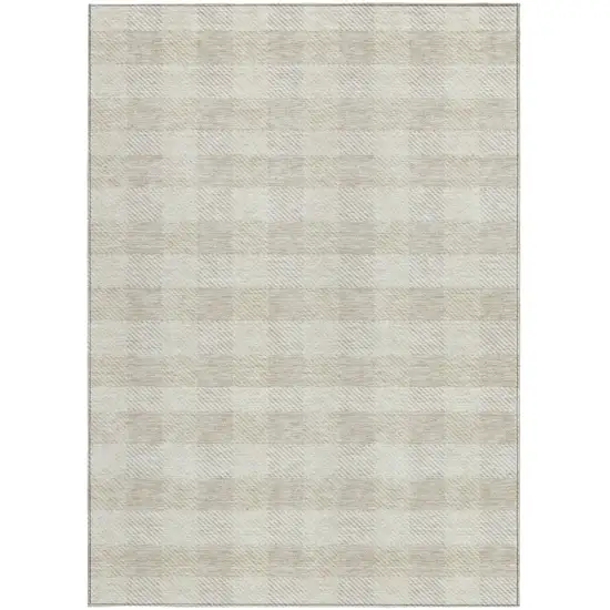 Ivory Plaid Washable Indoor Outdoor Area Rug Photo 7