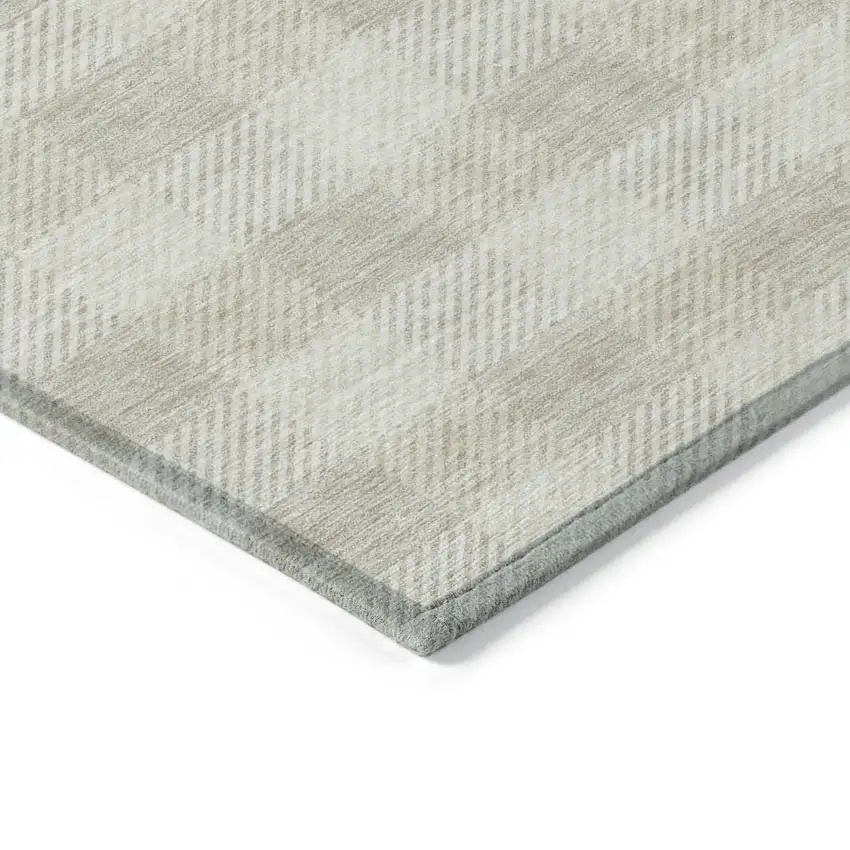 Ivory Plaid Washable Indoor Outdoor Area Rug Photo 5