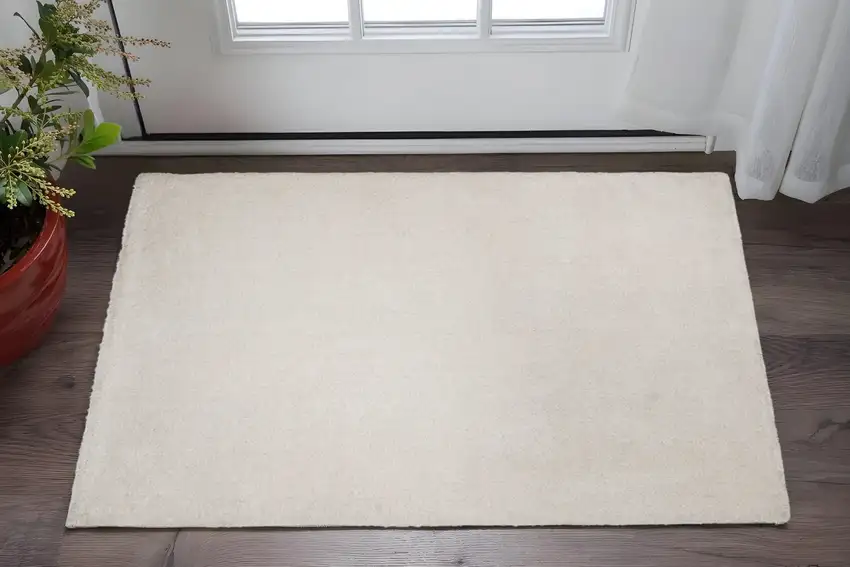 Ivory Shag Hand Woven Area Rug Photo 2