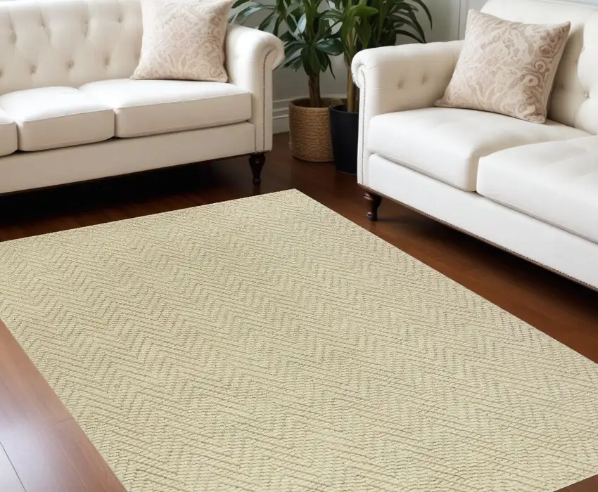6' X 9' Ivory Plain Herringbone Woven Jute Indoor Area Rug Photo 1