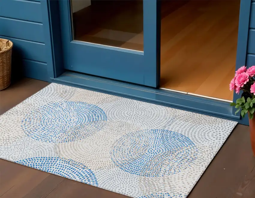 Ivory Polka Dot Washable Non Skid Indoor Outdoor Area Rug Photo 1
