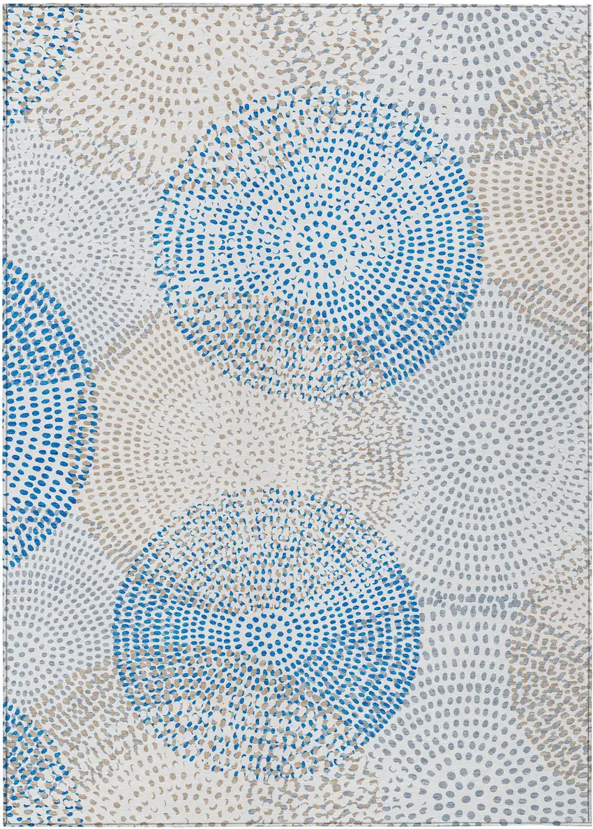 Ivory Polka Dot Washable Non Skid Indoor Outdoor Area Rug Photo 2