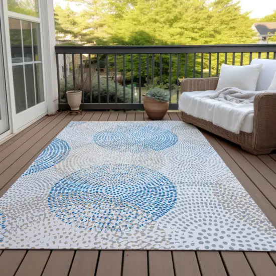 Ivory Blue And Taupe Polka Dot Washable Indoor Outdoor Area Rug Photo 9