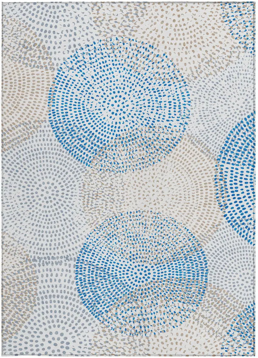 Ivory Polka Dot Washable Non Skid Indoor Outdoor Area Rug Photo 6