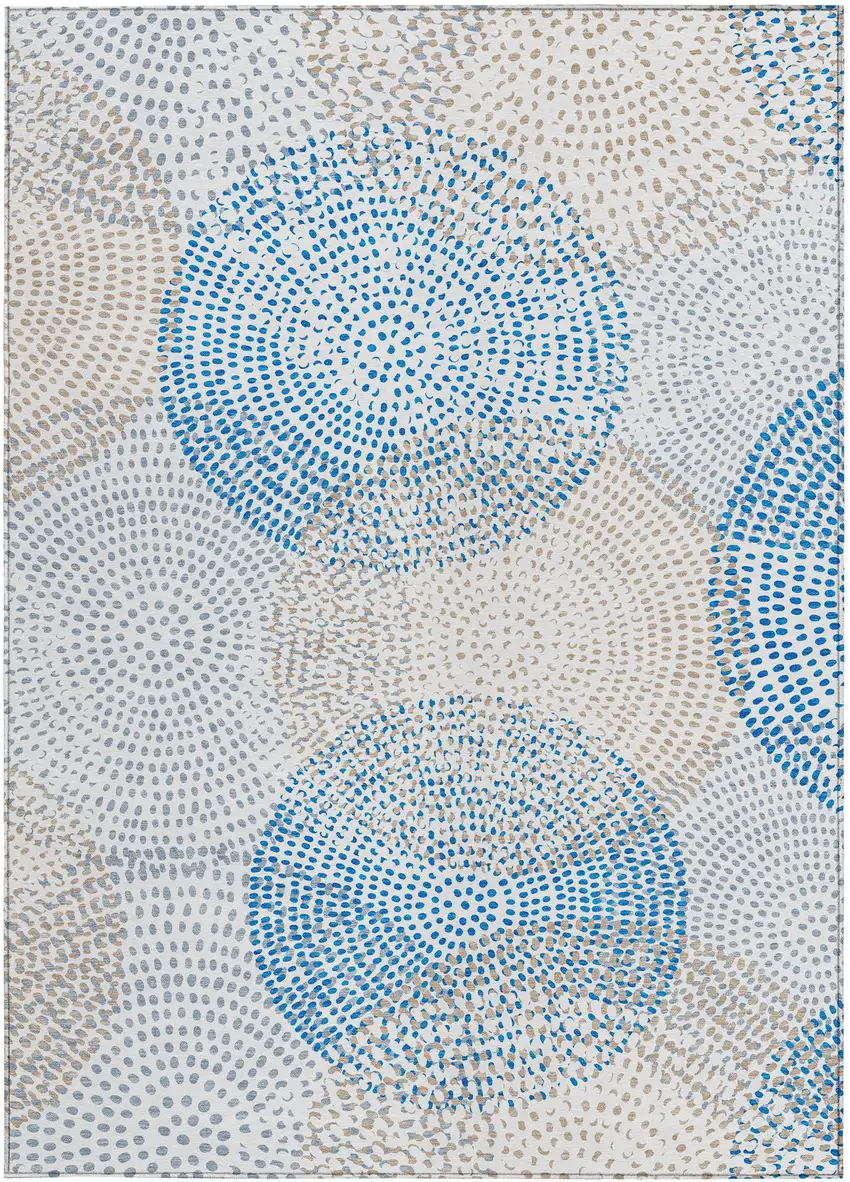Ivory Polka Dot Washable Non Skid Indoor Outdoor Area Rug Photo 6
