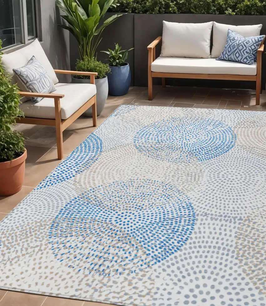 Ivory Polka Dot Washable Non Skid Indoor Outdoor Area Rug Photo 1