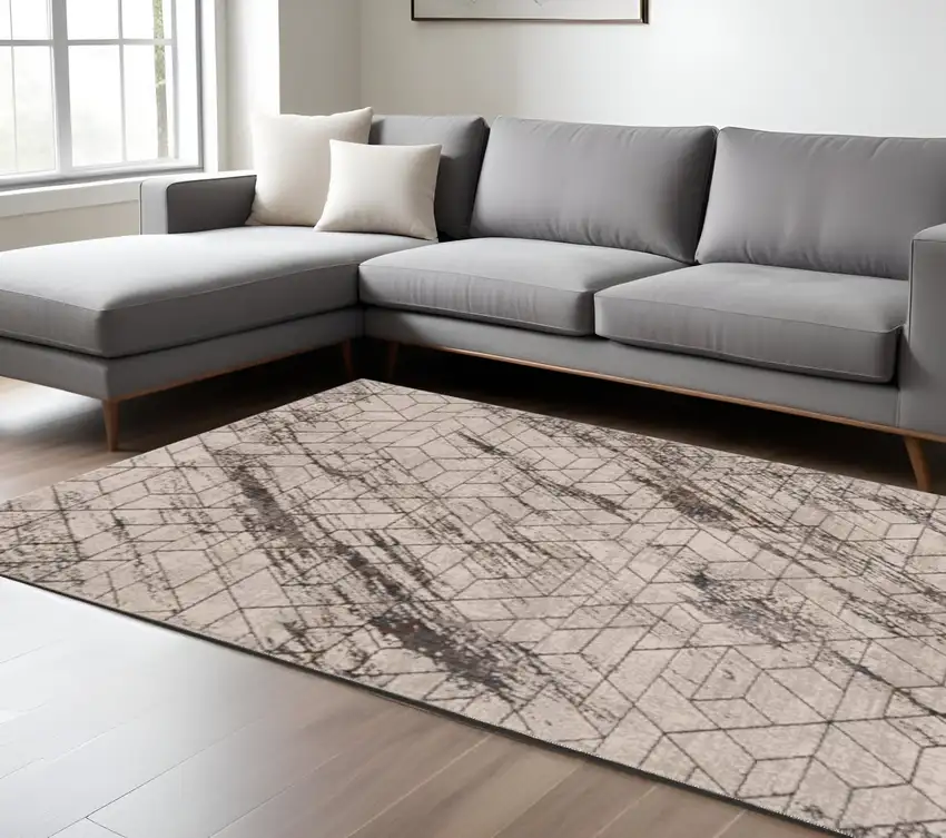 Ivory And Brown Geometric Area Rug Photo 1