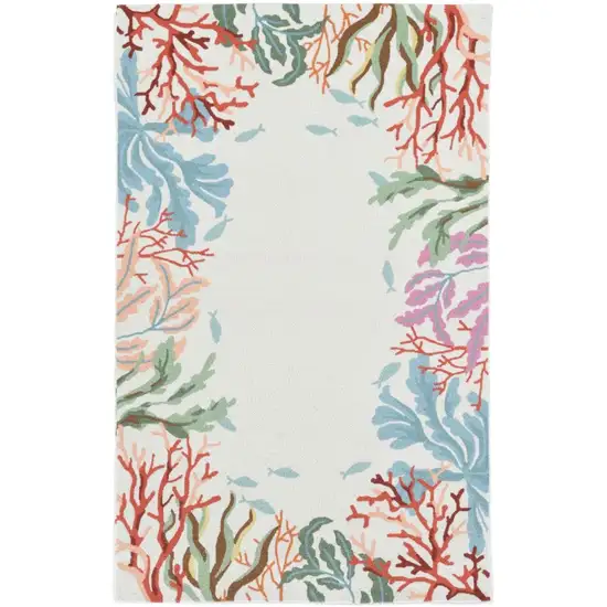 Ivory Red And Pink Fish and Coral Hand Tufted Area Rug Photo 1