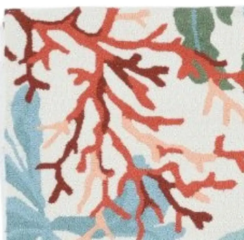 Ivory Red And Pink Fish and Coral Hand Tufted Area Rug Photo 4