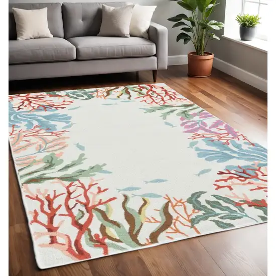 Ivory Red And Pink Fish and Coral Hand Tufted Area Rug Photo 2