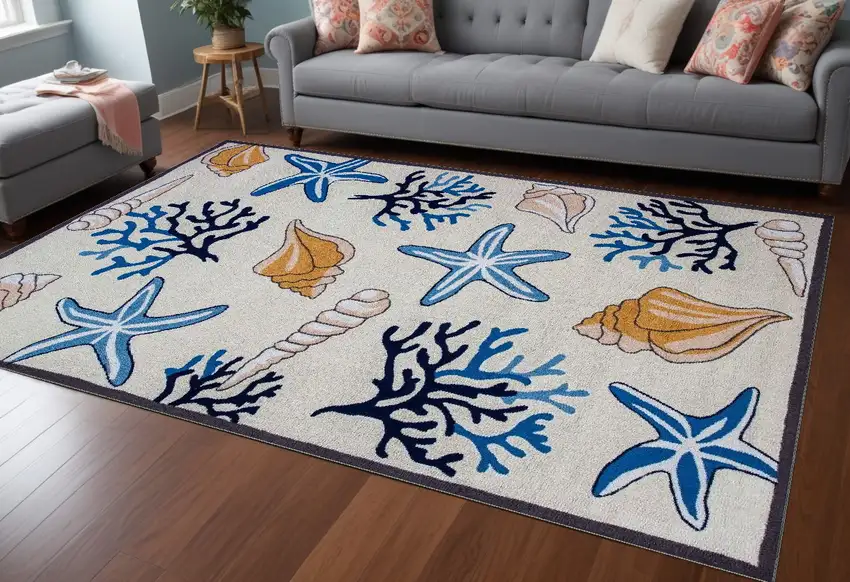 90 X 114 Ivory  Polyester Rug Photo 1