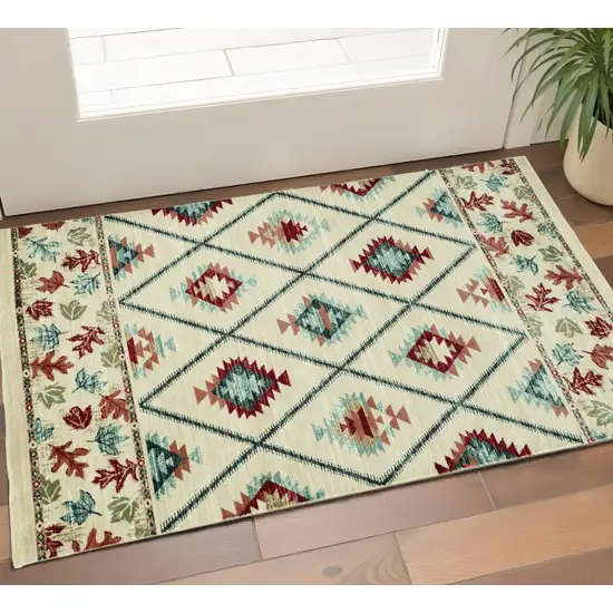 Ivory Blue And Red Southwestern Area Rug Photo 1