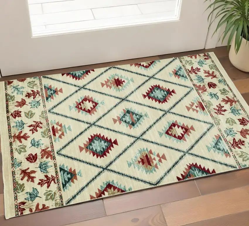 Ivory Blue And Red Southwestern Area Rug Photo 1