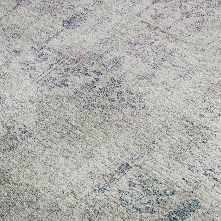 Ivory Purple And Blue Floral Washable Area Rug With UV Protection Photo 2