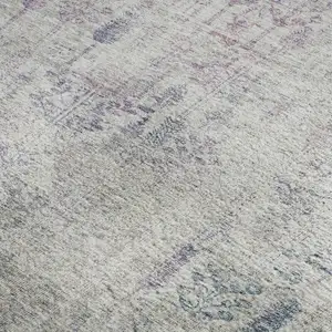 Photo of Ivory Purple And Blue Floral Washable Area Rug With UV Protection