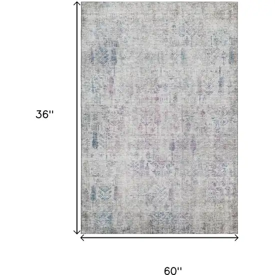 Ivory Purple And Blue Floral Washable Area Rug With UV Protection Photo 9