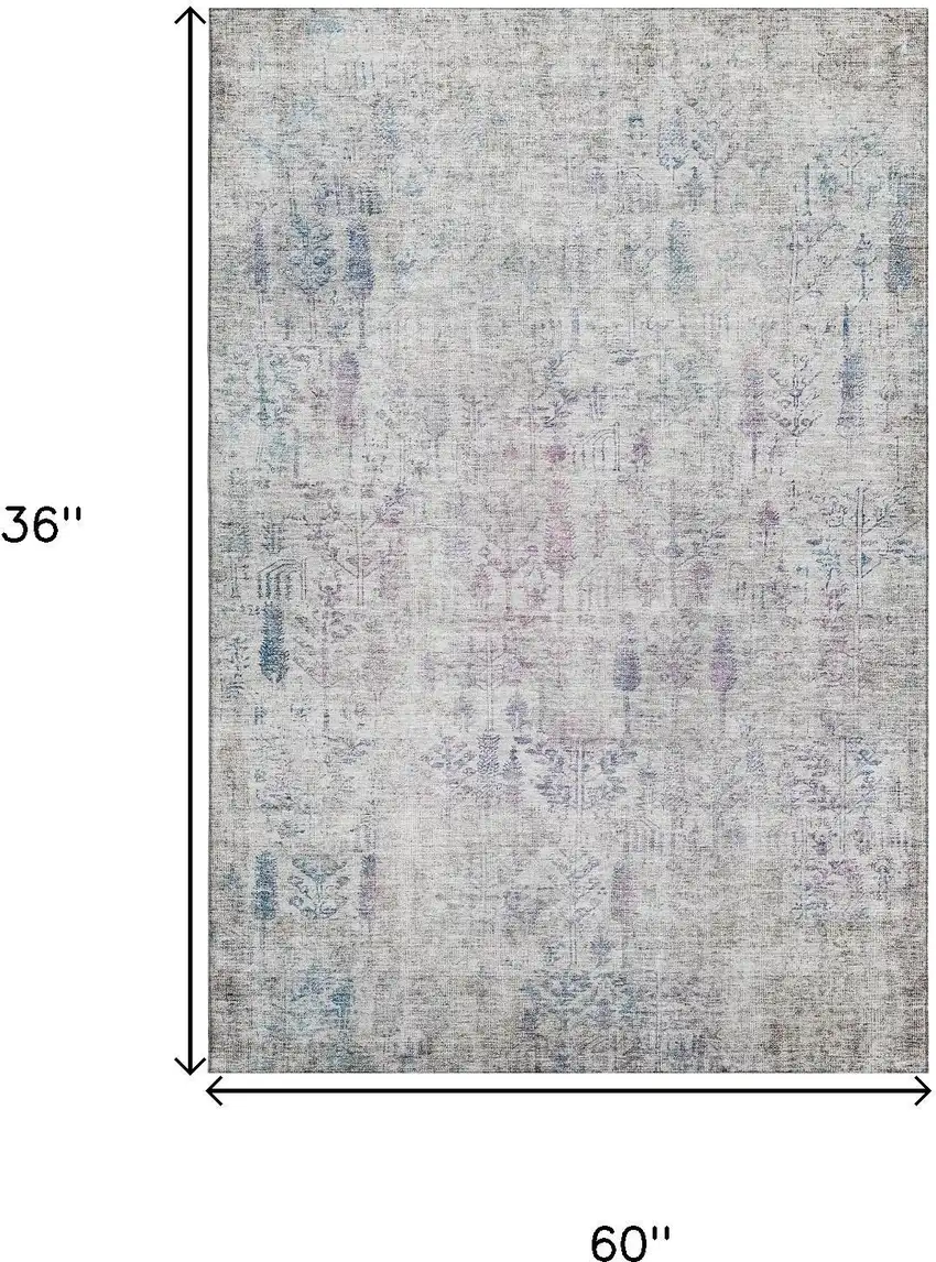 Ivory Purple And Blue Floral Washable Area Rug With UV Protection Photo 9