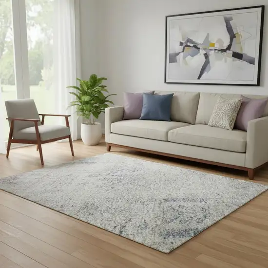 Ivory Purple And Blue Floral Washable Area Rug With UV Protection Photo 2