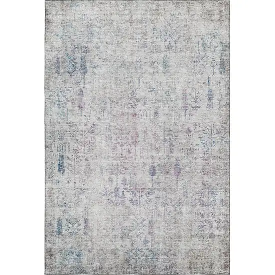 Ivory Purple And Blue Floral Washable Area Rug With UV Protection Photo 5