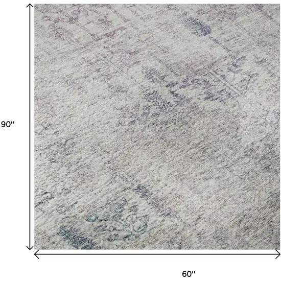Ivory Purple And Blue Floral Washable Area Rug With UV Protection Photo 9