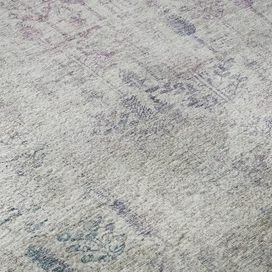 Ivory Purple And Blue Floral Washable Area Rug With UV Protection Photo 1