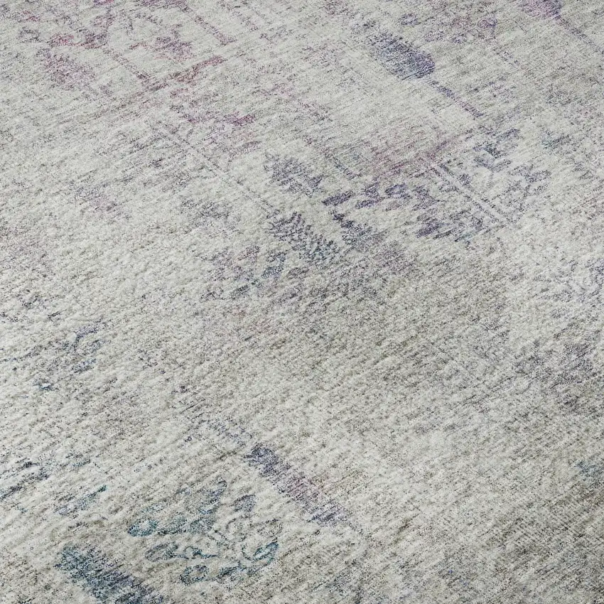 Ivory Purple And Blue Floral Washable Area Rug With UV Protection Photo 1