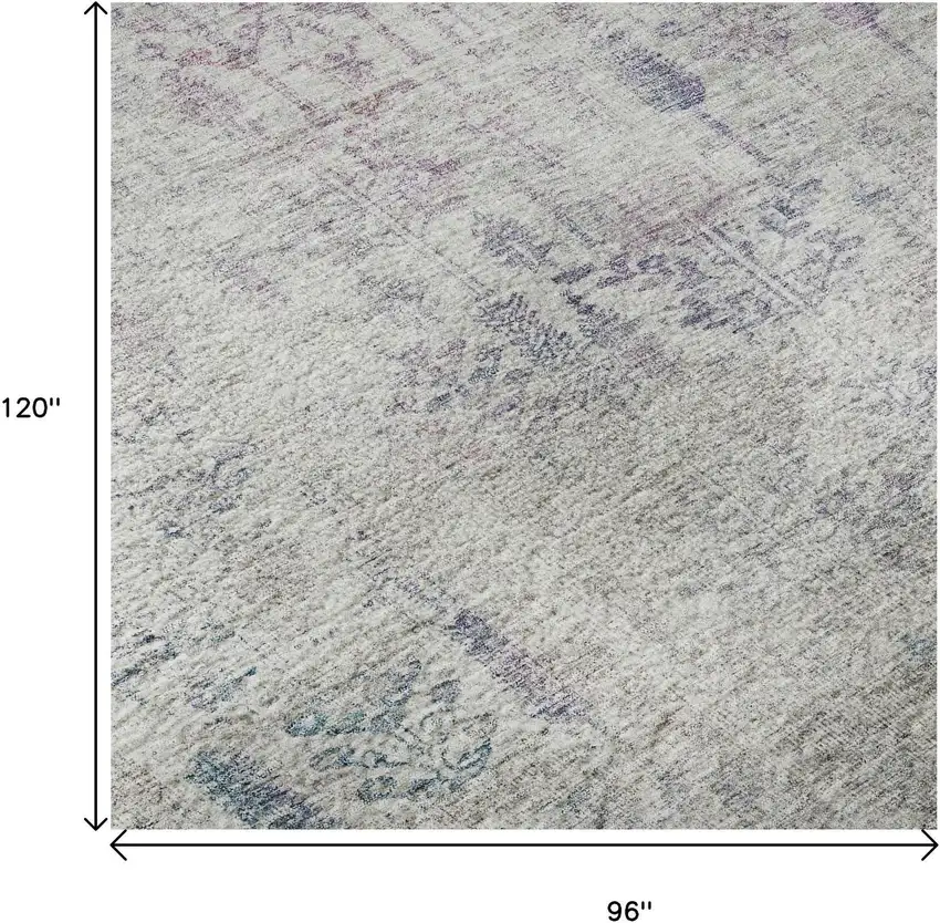 Ivory Purple And Blue Floral Washable Area Rug With UV Protection Photo 9