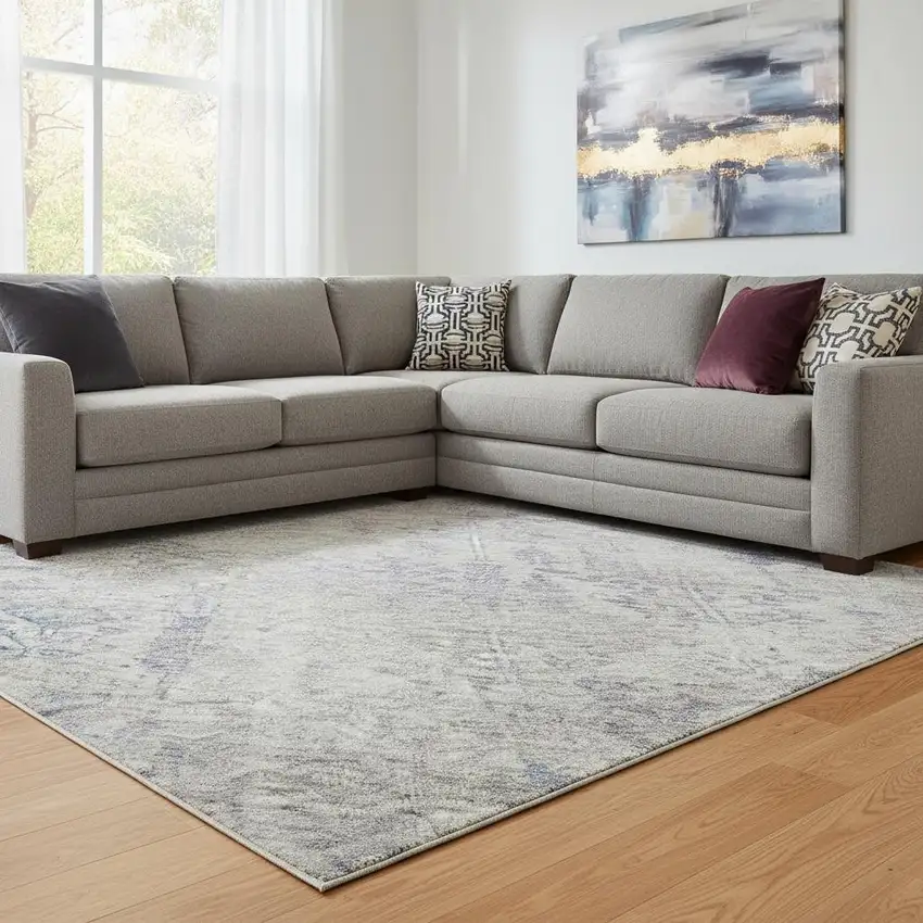 Ivory Purple And Blue Floral Washable Area Rug With UV Protection Photo 2