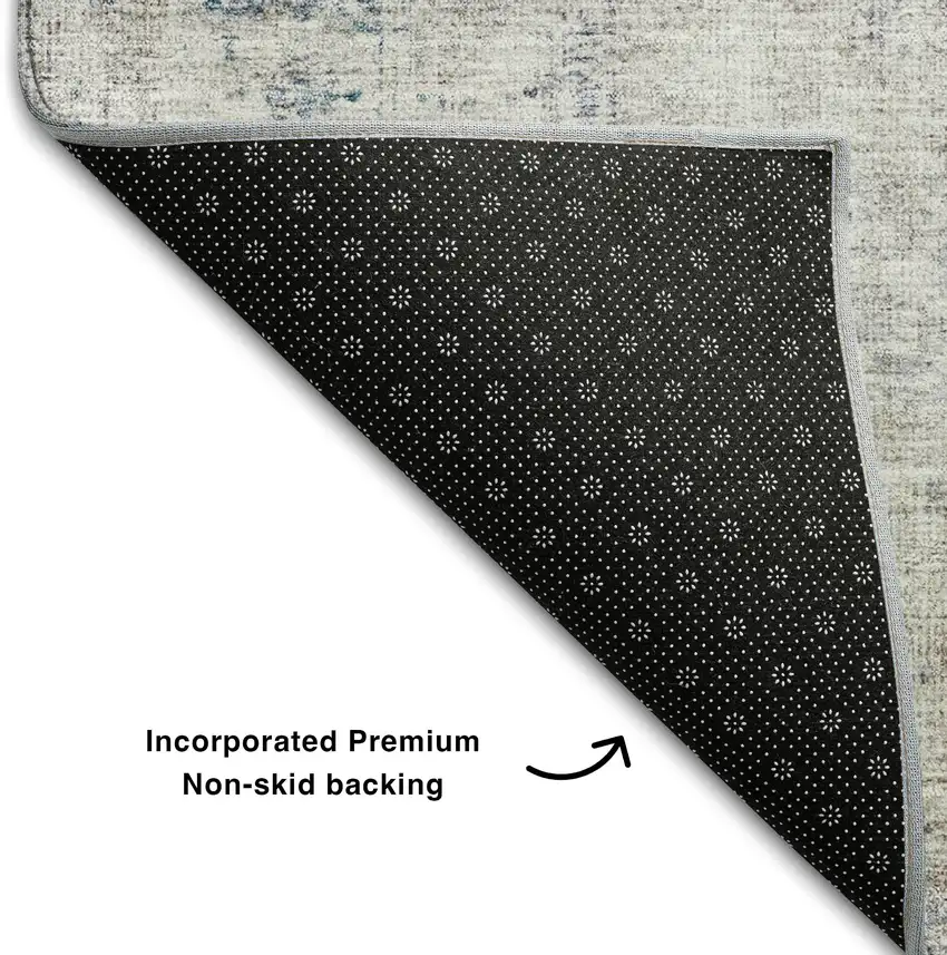 Ivory Purple And Blue Floral Washable Area Rug With UV Protection Photo 7