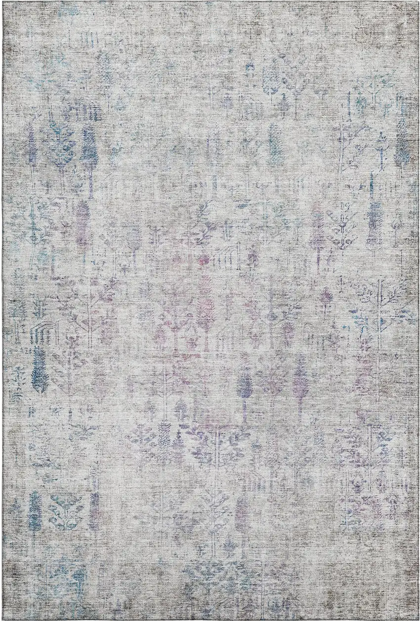 Ivory Purple And Blue Floral Washable Area Rug With UV Protection Photo 6