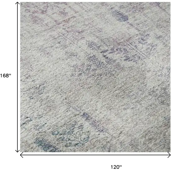 Ivory Purple And Blue Floral Washable Area Rug With UV Protection Photo 9