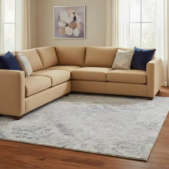 Ivory Purple And Blue Floral Washable Area Rug With UV Protection Photo 2