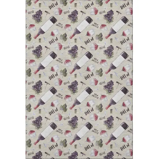Ivory Purple And Green Geometric Washable Area Rug With UV Protection Photo 4