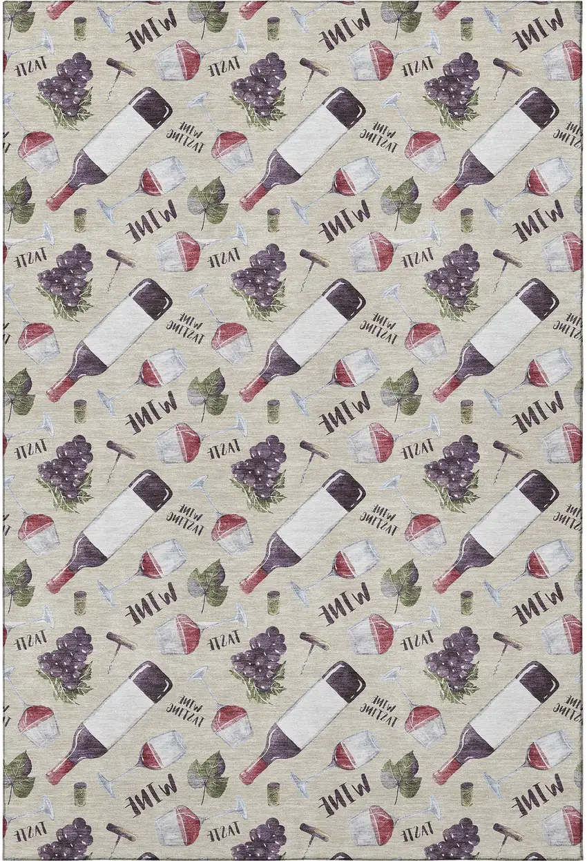 Ivory Purple And Green Geometric Washable Area Rug With UV Protection Photo 4