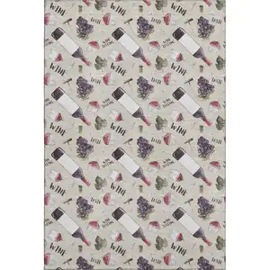 Photo of Ivory Purple And Green Geometric Washable Area Rug With UV Protection