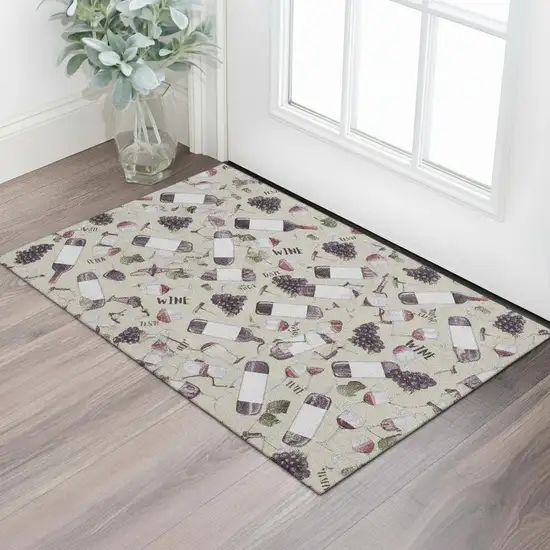 Ivory Purple And Green Geometric Washable Area Rug With UV Protection Photo 1