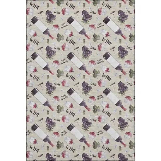 Ivory Purple And Green Geometric Washable Area Rug With UV Protection Photo 2