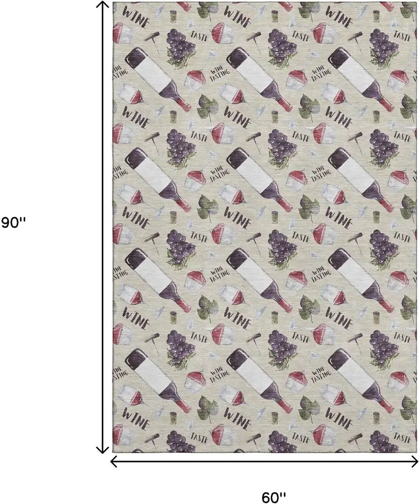 Ivory Purple And Green Geometric Washable Area Rug With UV Protection Photo 3