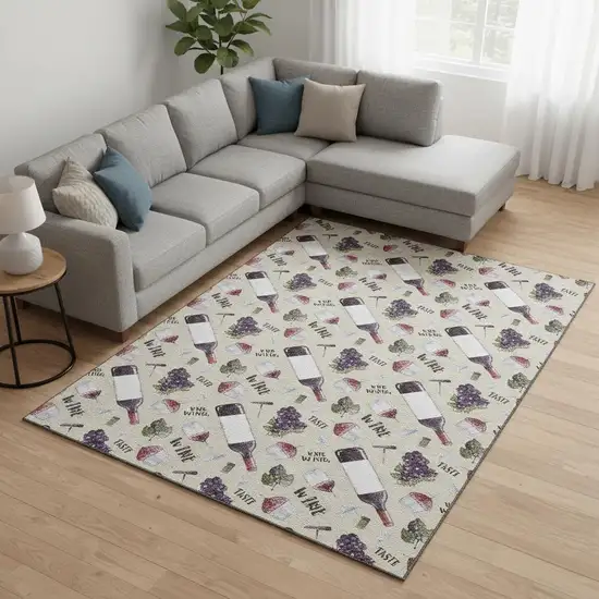 Ivory Purple And Green Geometric Washable Area Rug With UV Protection Photo 2