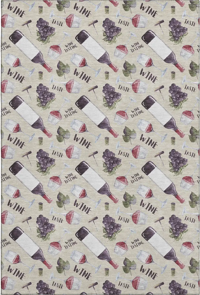 Ivory Purple And Green Geometric Washable Area Rug With UV Protection Photo 3