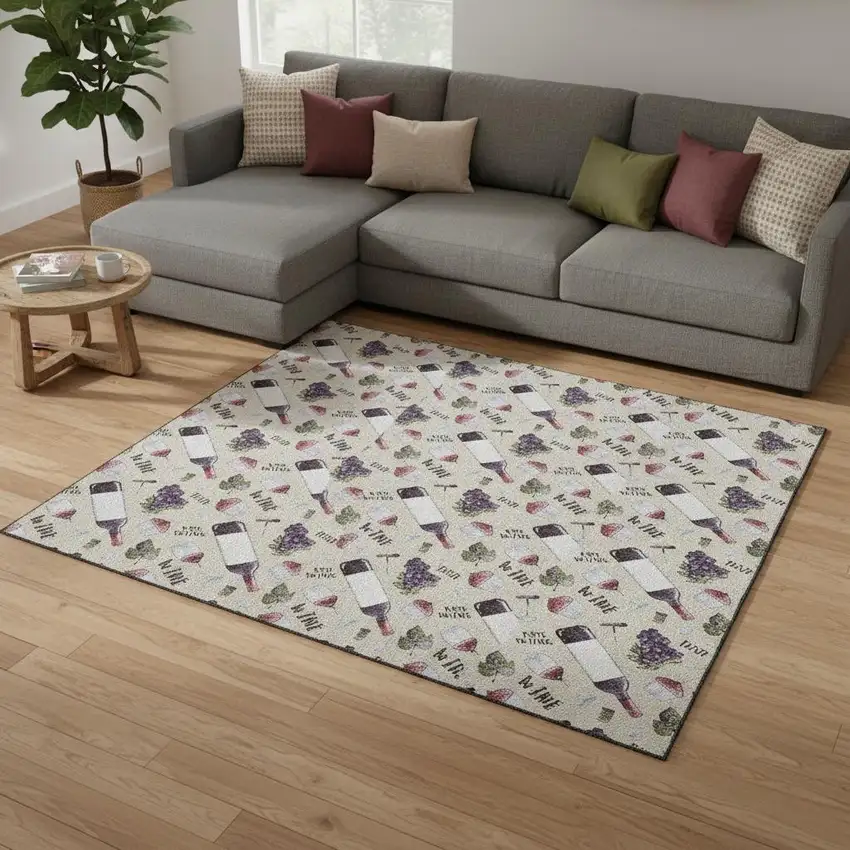 Ivory Purple And Green Geometric Washable Area Rug With UV Protection Photo 1