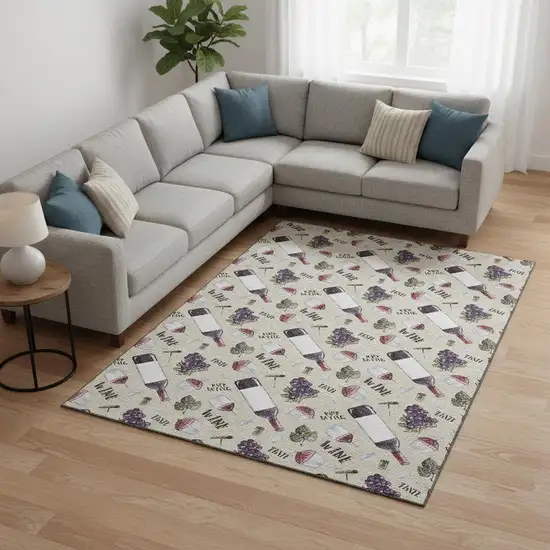 Ivory Purple And Green Geometric Washable Area Rug With UV Protection Photo 2