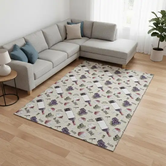 Ivory Purple And Green Geometric Washable Area Rug With UV Protection Photo 1