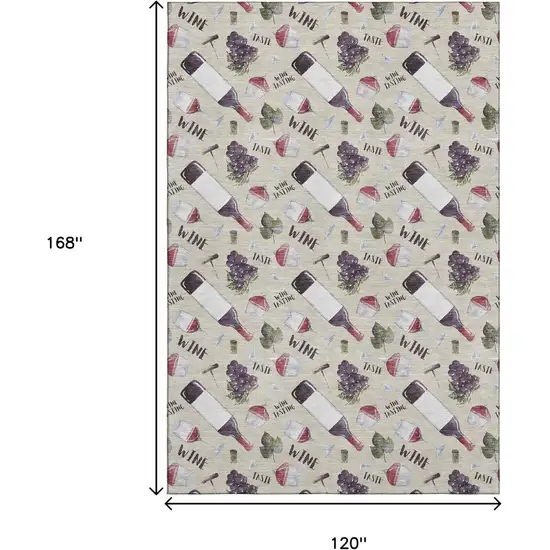 Ivory Purple And Green Geometric Washable Area Rug With UV Protection Photo 3